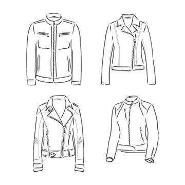 Black and white vector set with original leather jackets leather jacket vecto Stock Illustration