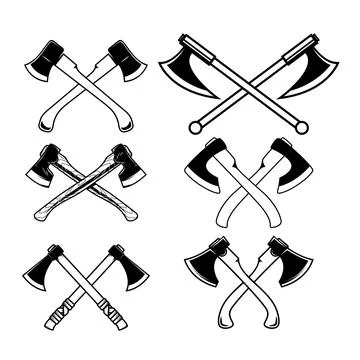 A black and white vector set of crossed axes. This high-contrast collection.. Illustration