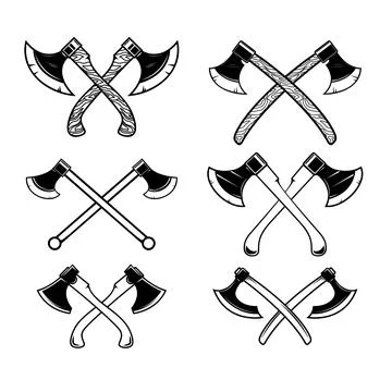 A black and white vector set of crossed axes. This high-contrast collection.. Illustration