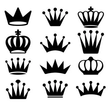 A black and white vector set of crown icons. This collection features vario.. イラスト素材