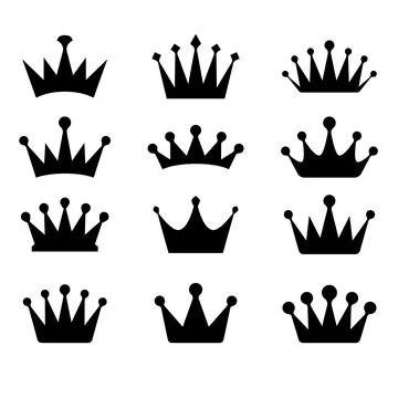 A black and white vector set of crown icons. This collection features vario.. イラスト素材