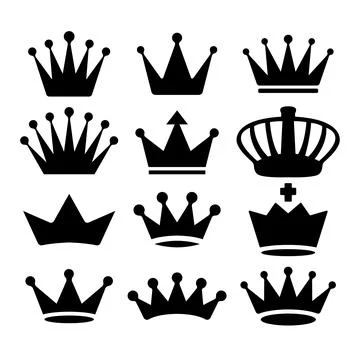 A black and white vector set of crown icons. This collection features vario.. Illustrazione stock