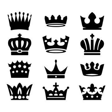 A black and white vector set of crown icons. This collection features vario.. イラスト素材