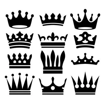 A black and white vector set of crown icons. This collection features vario.. イラスト素材
