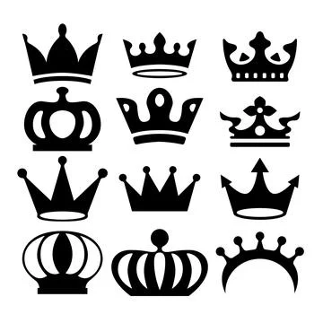 A black and white vector set of crown icons. This collection features vario.. Illustrazione stock