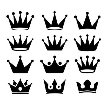 A black and white vector set of crown icons. This collection features vario.. イラスト素材