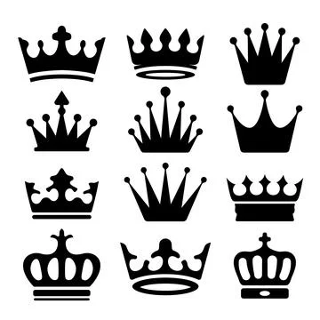 A black and white vector set of crown icons. This collection features vario.. Stock-Illustration