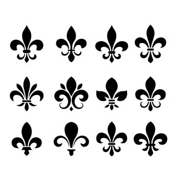 A black and white vector set of twelve fleur-de-lis icons. This collection .. 스톡 일러스트