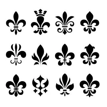 A black and white vector set of twelve fleur-de-lis icons. This collection .. 스톡 일러스트