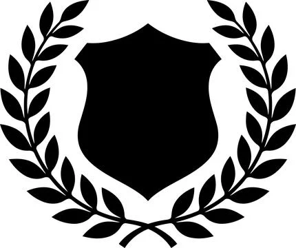 Black and White Vector Shield Emblem with Laurel Wreath for Heraldry Design Illustrazione stock