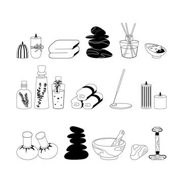 Black and White Vector Spa set Relaxation Stock Illustration