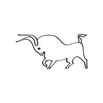 Black and white vector young strong bull contour Stock Illustration