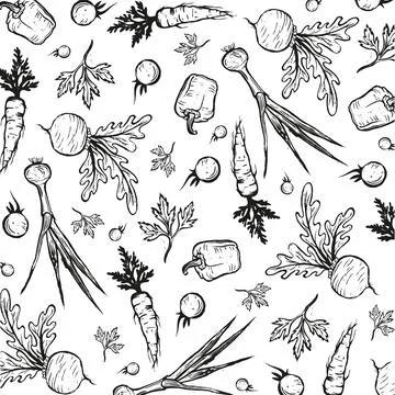 Black and white vegatables pattern. Illustrazione stock