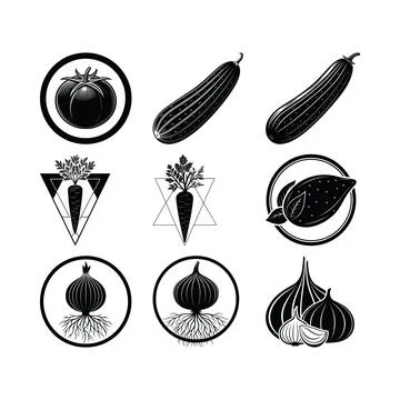 Black and white vegetable including tomato onion carrot eggplant vegetable .. Stock Illustration