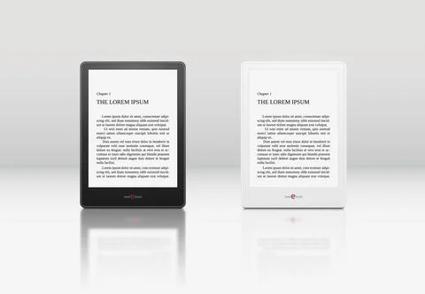 Black and white versions of electronic book with reflection. Stock Illustration