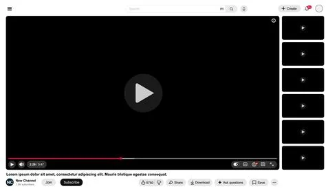 Black and white video player template with side playlist for web and mobile apps Stock Illustration