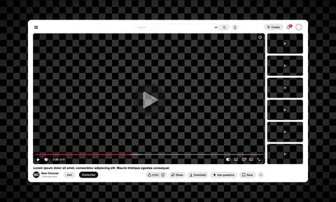 Black and white video player template with side playlist for web and mobile apps Stock Illustration