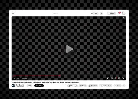 Black and white video player template for web and mobile apps isolated on Stock Illustration