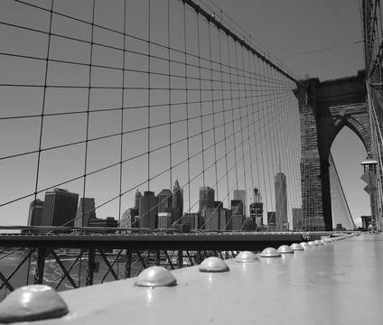 Black-and-white view from the Brooklyn Bridge. Stock Photos