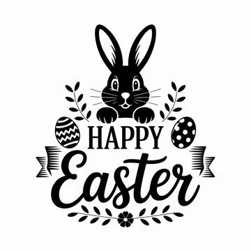 Black and white vintage easter bunny with decorated eggs and floral wreath .. Stock Illustration