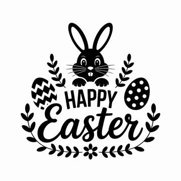 Black and white vintage easter with rabbit and decorative eggs Stock Illustration