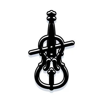 Black and white violin icon with bow graphic Stock Illustration