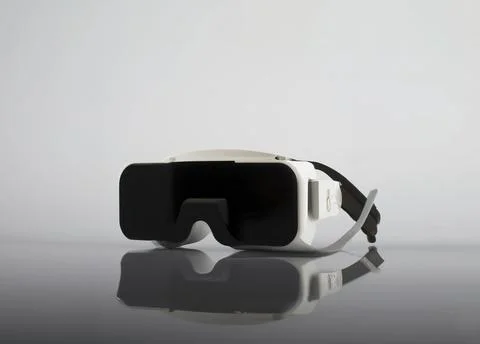 Black and White Virtual Reality Glasses on Gray Background in Bottom Reflection Stock Illustration
