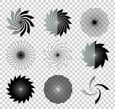 Black and white vortex shapes illustration set Stock Illustration