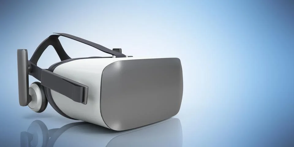 Black and White VR Virtual Reality Headset on blue Background 3D Illustration Stock Illustration