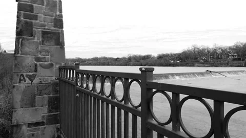 Black and White Water Fall at Dam White Rock Lake Texas Stock Footage 271136746
