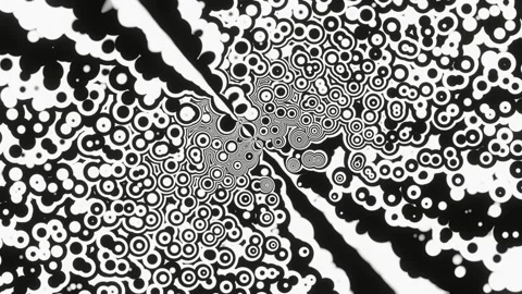 Black and white waves of lines and circles move in looped animation. Geometric g Stock Footage 247235949