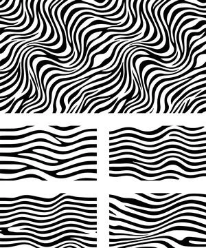 Black and White Wavy Line Pattern Vector Set with Abstract Zebra Stripe Wav.. Stock Illustration