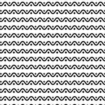 Black and White Wavy Pattern with Stars Stock Illustration