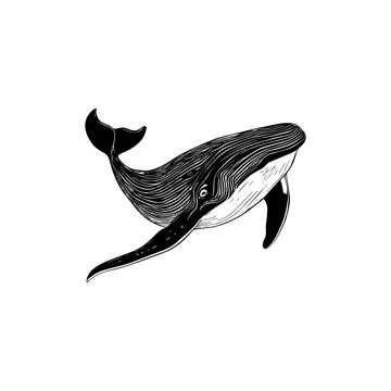 Black and White Whale. Vector illustration. Stock Illustration