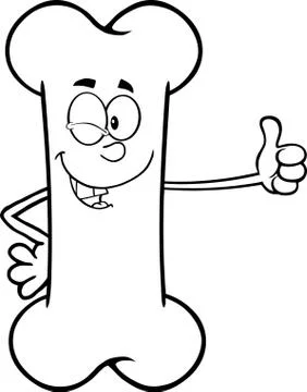 Black And White Winking Bone Cartoon Character Giving A Thumb Up Ilustração Stock