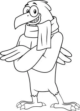 Black And White Winter Hawk Bird Cute Cartoon Character Stock Illustration