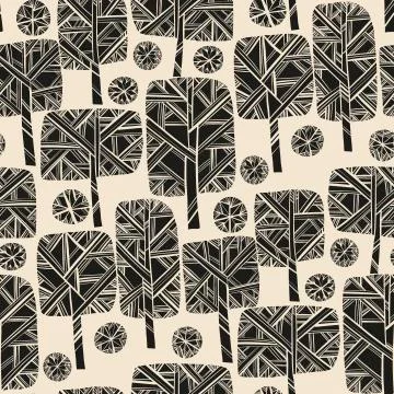 Black and white winter tree seamless pattern イラスト素材