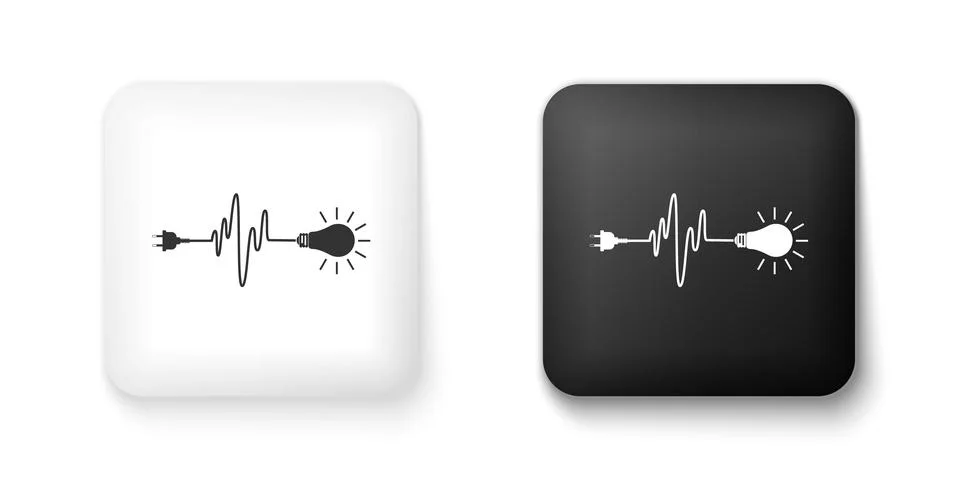 Black and white Wire plug and light bulb icon isolated on white background. Plug Illustrazione stock