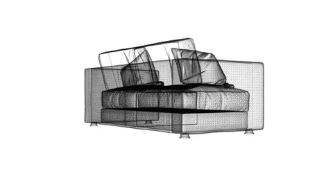 Black and White Wireframe Sofa Design with Cushions and Modern Artistry Effec Video stock 333545521