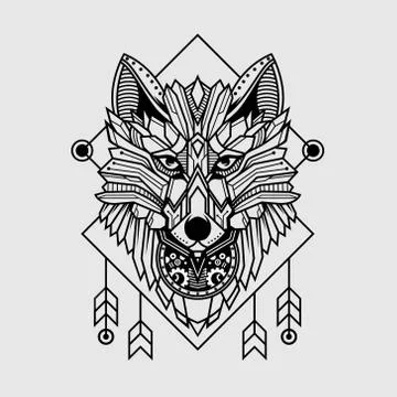 Black And White wolf geometry Illustration Stock Illustration