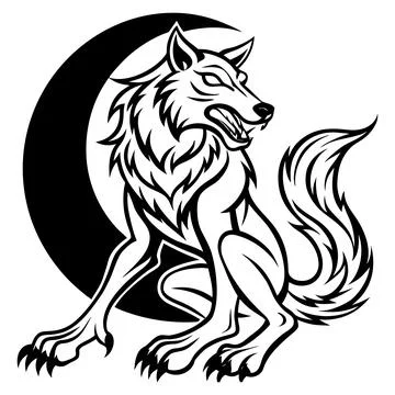 Black and white of a wolf howling at the moon animal Stock Illustration