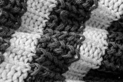 Black and white wool material with a visible texture Stock Photos