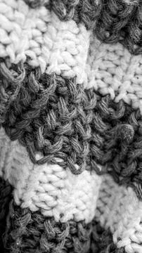 Black and white wool material with a visible texture Stock Photos
