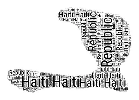 Black and white word cloud in Haiti shape. Simple typography style country .. Stock Illustration