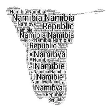 Black and white word cloud in Namibia shape. Simple typography style countr.. Stock Illustration