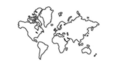 Black And White World Map Outline Minimalist Monochrome Illustration Illustrazione stock