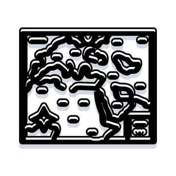 Black and white world map outline illustration Stock Illustration