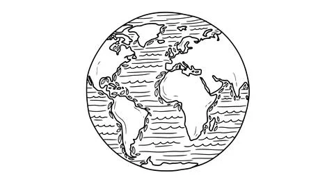 Black and white world map globe illustration Stock Illustration