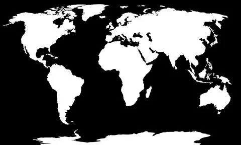 Black and white world map with continents Stock Illustration