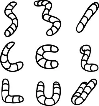 Black and White Worms Element Bundle Stock Illustration